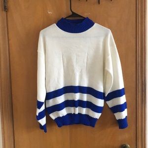 Vintage Blue and White Mock Neck Sweater